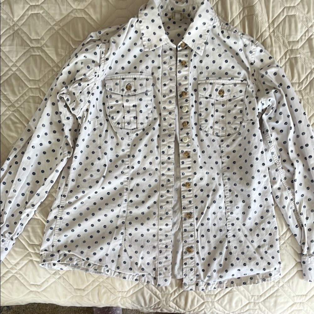 White Polka Dot Button-Up Shirt